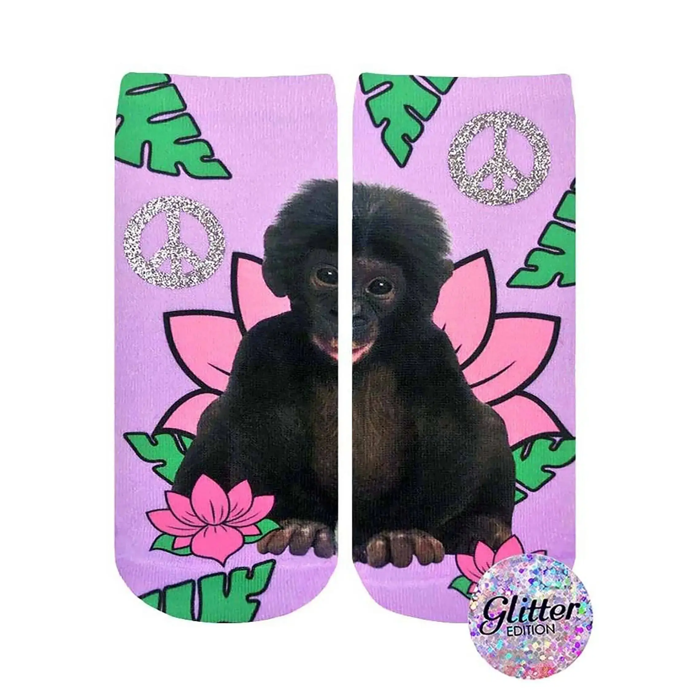 Rainforest Monkey Glitter Socks