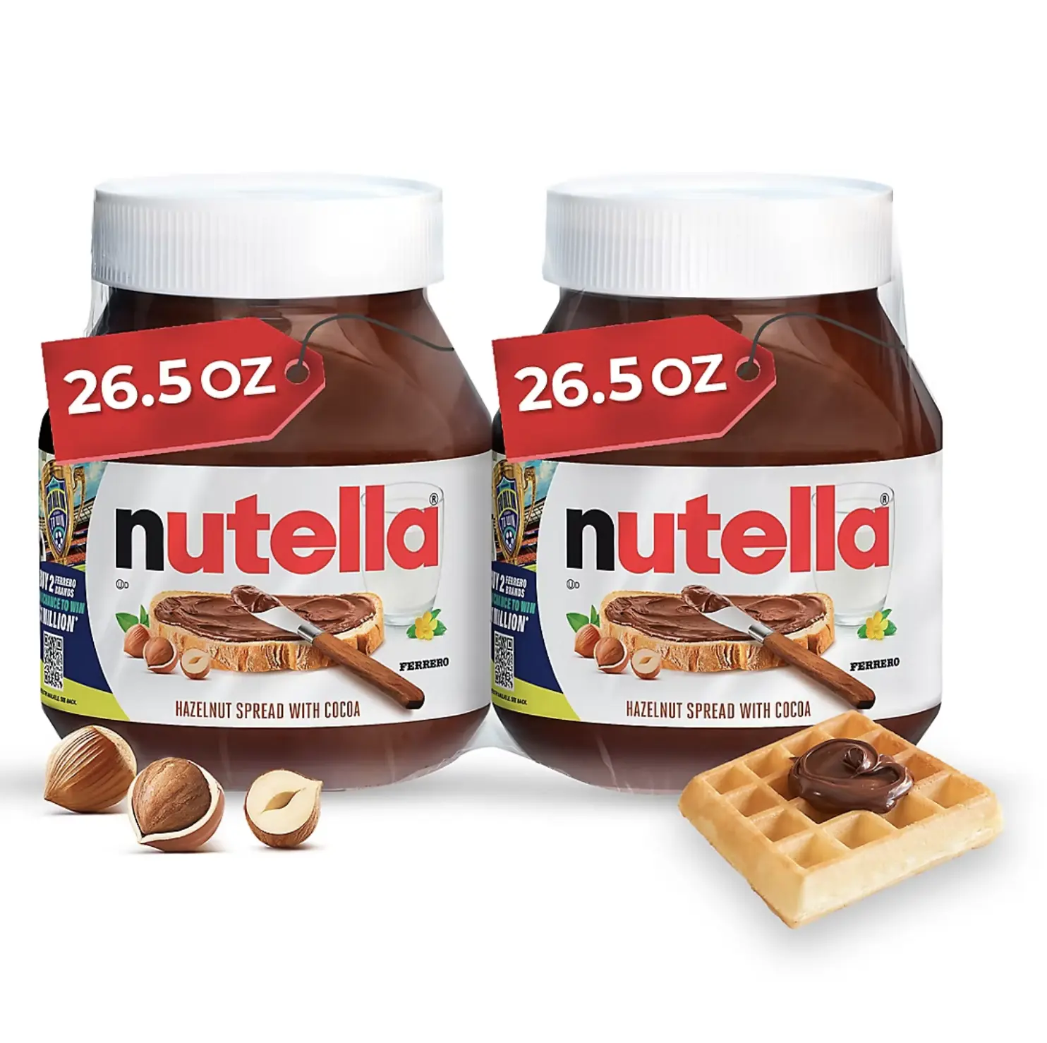 Nutella Hazelnut Spread with Cocoa, Creamy Hazelnut Spread, Breakfast Favorite, 26.5 oz Jar 2 pk
