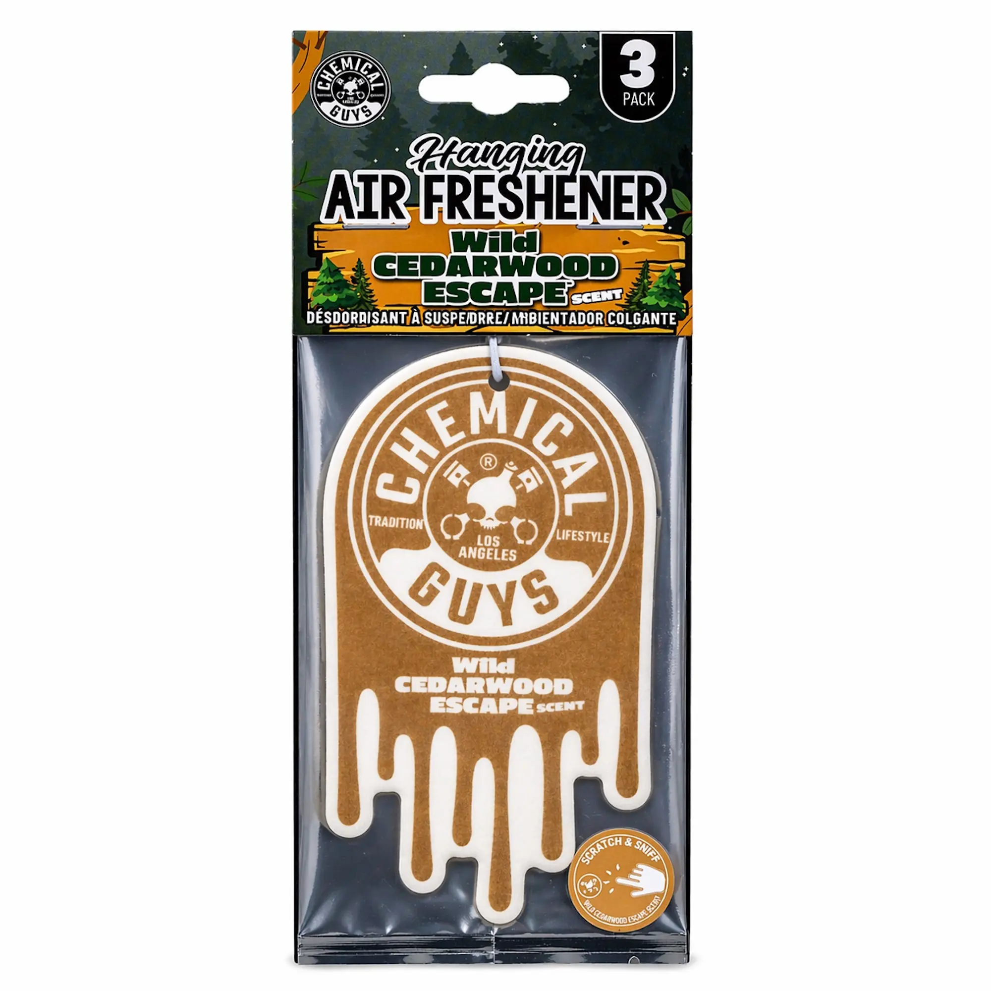 Chemical Guys Wild Cedarwood Escape Hanging Woody Car Fragrance - Forest-Inspired Automotive Interior Accessory with Eucalyptus, Pine, Smoky Wood Notes, Car Odor Eliminator