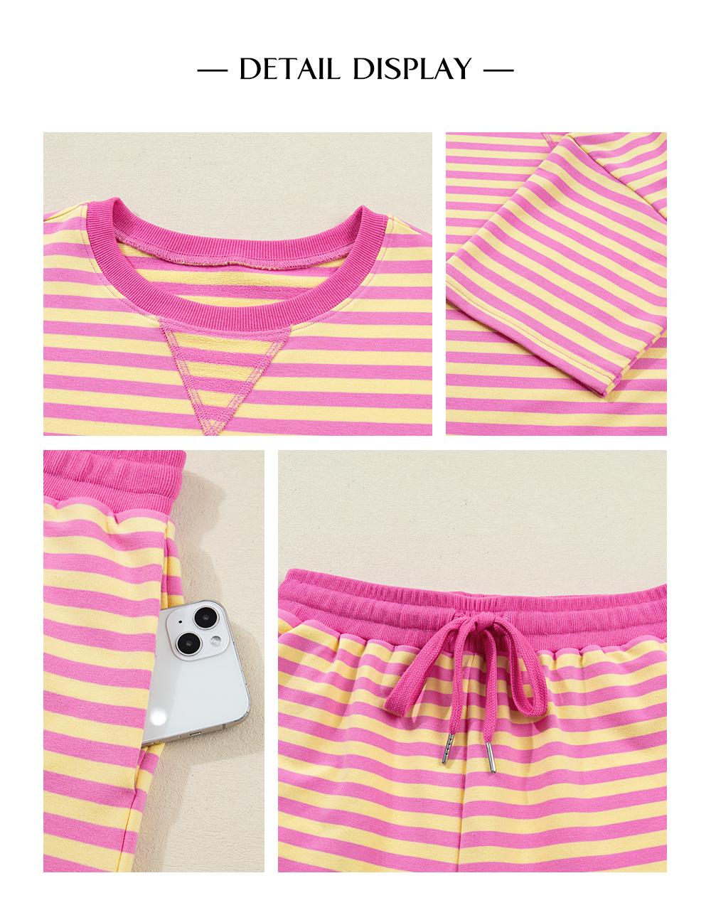 Asvivid Women's Stripe Two Piece Set Drop Shoulder Casual T Shirt & Short Set - 2 Pieces Set Versatile Summer Outfit Clothes Matching Breathable