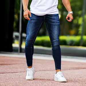 Men's Skinny Jeans Slim Fit Stretch Elastic Waist Denim Pants Fashion Comfort Tapered Leg