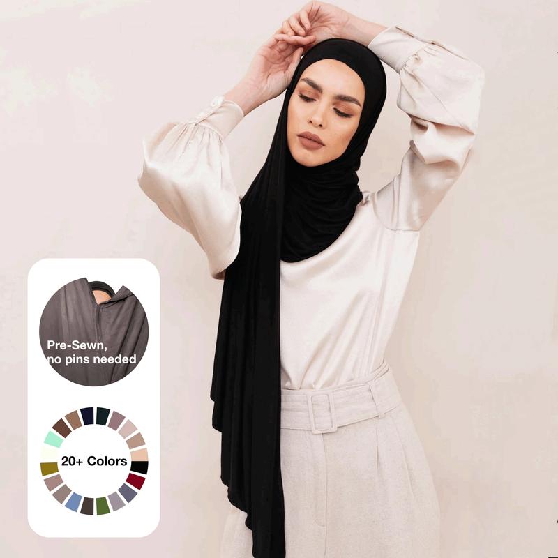 Voile Chic Instant Jersey Hijab – Pre-Sewn Slip-On, 75" x 23.5", Lightweight 95% Viscose 5% Lycra, All-Day Comfort, No Pins