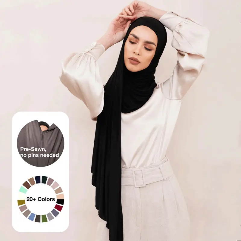 Voile Chic Instant Jersey Hijab – Pre-Sewn Slip-On, 75" x 23.5", Lightweight 95% Viscose 5% Lycra, All-Day Comfort, No Pins
