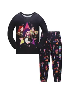 K-Pop Idol Girls Kids Pajamas Set, Long Sleeve Cartoon Print Pjs, Casual Fitted Pyjamas, All Seasons Wear, Cute Sleepwear for Girls, Fitted Pajama Sets