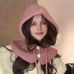 Chic Knit Balaclava Beanie with Neck Warmer - Windproof, Ear-Covering Winter Hat for Women in Solid Colors