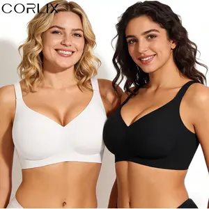 CORLIX Women's Jelly Wireless Push Up Bra, Seamless Minimizer Bralette, Ultra-Soft Comfort Plus Size Bras for Women, Adjustable Straps Full Coverage No-Show Everyday Bra, C Cup Invisible Wirefree Bras, Strapless Push Up Bras, Water Bra Style Lingerie, Bra