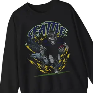 Seattle Football Sweatshirt - Graphic Crewnecks - Skeleton - Gift Shirt - Bootleg Shirt - Vintage - Skeleton Football Crewnecks - Seahawks, Vintage Graphic Tee, Unisex Cotton T-Shirt, Trendy Gift T-Shirt, Top Menswear Streetwear Womenswear