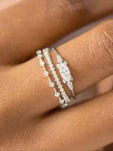 3 Pcs/Set Elegant Cubic Zirconia Ring Set Marquise Cut Ring Marquise Wedding Bands For Women For Wedding Party Engagement Anniversary Jewelry Valentine's Day Gift