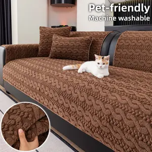 Solid Color Plush Sofa Cover, 1 Count Thick Non-Slip Couch Cover, Pet-Friendly & Machine Washable, Anti-Scratch Throw for Dogs/Cats, Fits 1/2/3/4-Seater & L-Shape Sectional, All-Season Easy-Install Decor