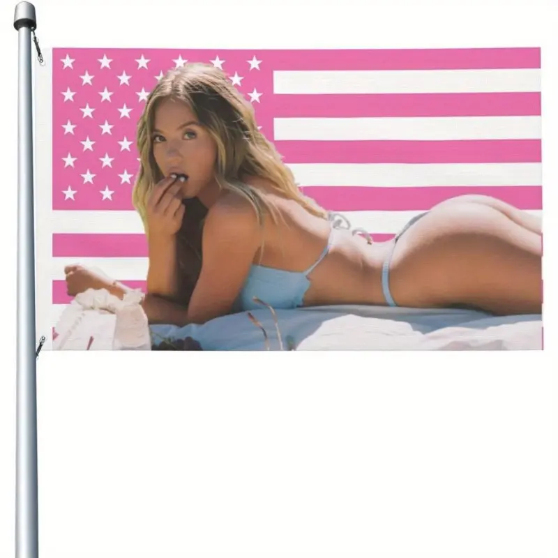 3x5ft Funny Stars and Stripes Tapestry Wall Hanging - Sydney Star Sweeney Synthetic Polyester Patriotic Decor Accessories, Double Needles, Brass Grommets, Resists Fading, Whimsical Home/Room Decor for Living Room Festive Gift, Funny Tapestry, Wall Decor
