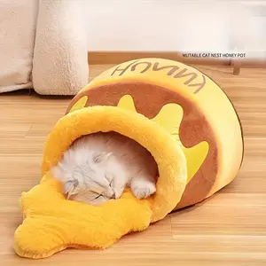 Cat Bed Honey Jar Nest, Winter Super Soft Warm Cat Bed, Cute Cartoon Dog Bed, All-Season Universal Pet Bed, Trendy and Adorable