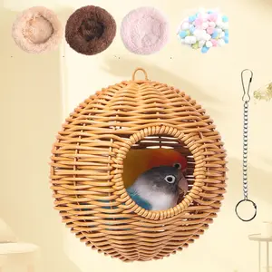 Bird Nest Fake Grass Handwoven Bird Cage House Parrot Canary Lovebird Parakeet Cockatiel Fake Hand-Woven Grass Hatching Bird Hut