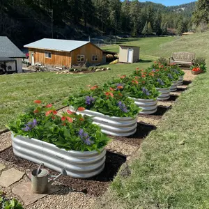 4x2x1FT Galvanized Raised Garden Bed Kits, Oval Metal Planter Boxes with Open Bottom, Large Corrugated Steel Garden Bed for Vegetables, Flowers & Herbs, Rustproof & High Stability, Silver