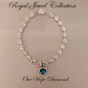 Royal Jewel Collection Pet Collar Blue Diamond Heart Necklace Magnetic Breakaway Safe with Crystal Diamonds for Small Dogs Cats