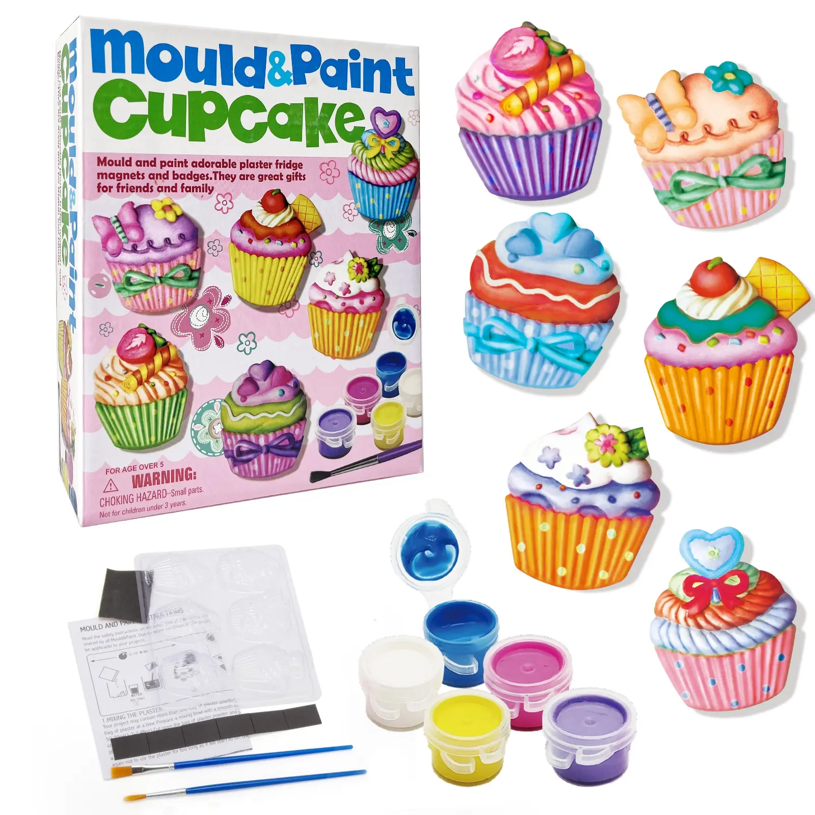 6Pcs Cake Fridge Magnets Kids Mold and Paint DIY Painting Kit Art Crafting Kit Creative Craft Decor Toy for 3+ Boys Girls Perfect Birthday Christmas Gift, DIY Painting Supplies