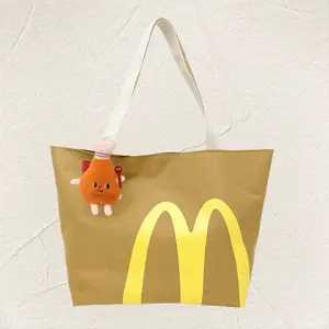 Large Capacity Backpack Cute Personalized Shoulder Crossbody Bag Classic Funny Retro Paper Bag Casual Canvas Backpack Notebook Bag--With keychain