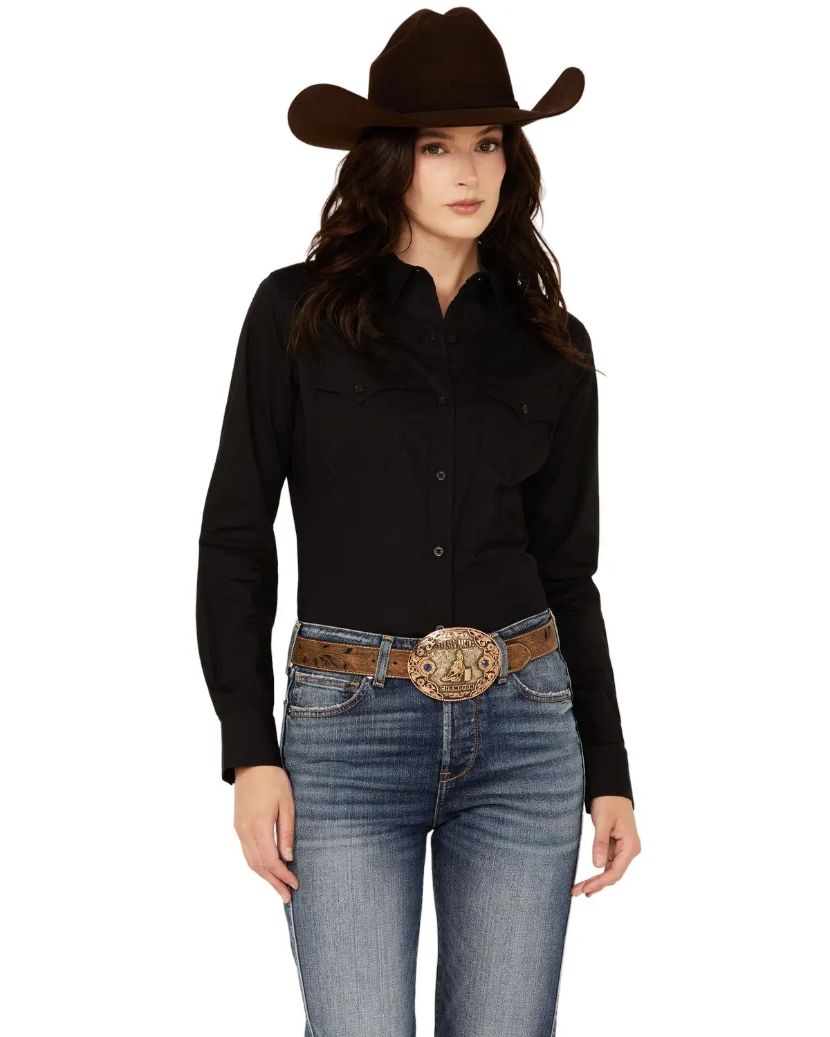 Wrangler Women's Retro Women'S Solid Long Sleeve Button-Down Stretch - 112358012