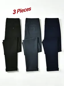 Three-pack men's Business Casual Dress Pants, Anti-Wrinkle Comfortable, Three Colors, All Seasons, Slim-Fitting, High Waist, Zipper Fly, Office Commute