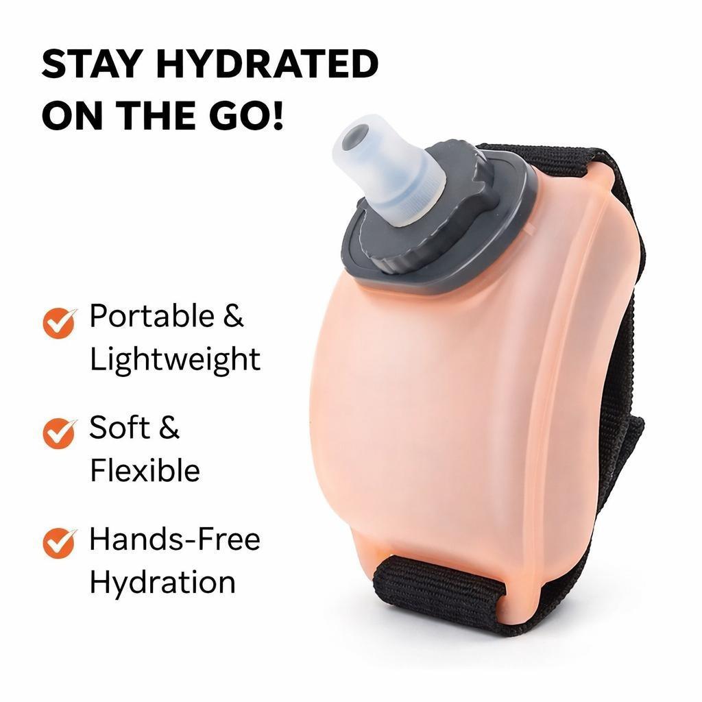 Wrist Sports Water Bottle with Adjustable Hand Strap 7 oz/200 ml Soft Silicone BPA-Free for Hydration Morning Jogging Running Climbing Hands-Free Exercise (Orange)