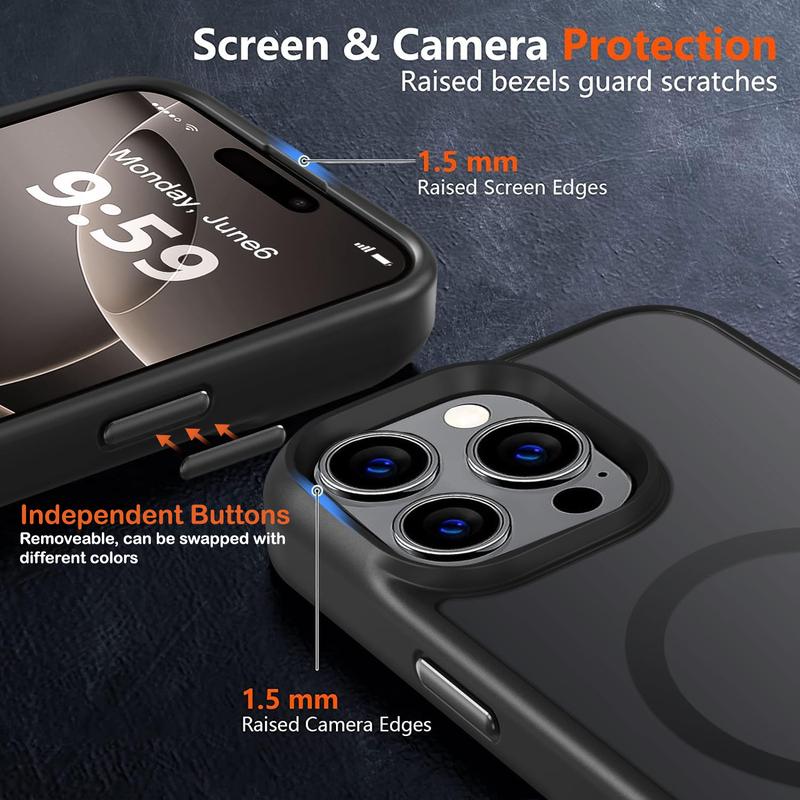 Shockproof Case for iPhone 17 Air 16 16e 15 14 13 Plus 12 11 Pro Max Compatible with MagSafe, Translucent Matte Back Slim Phone Cover