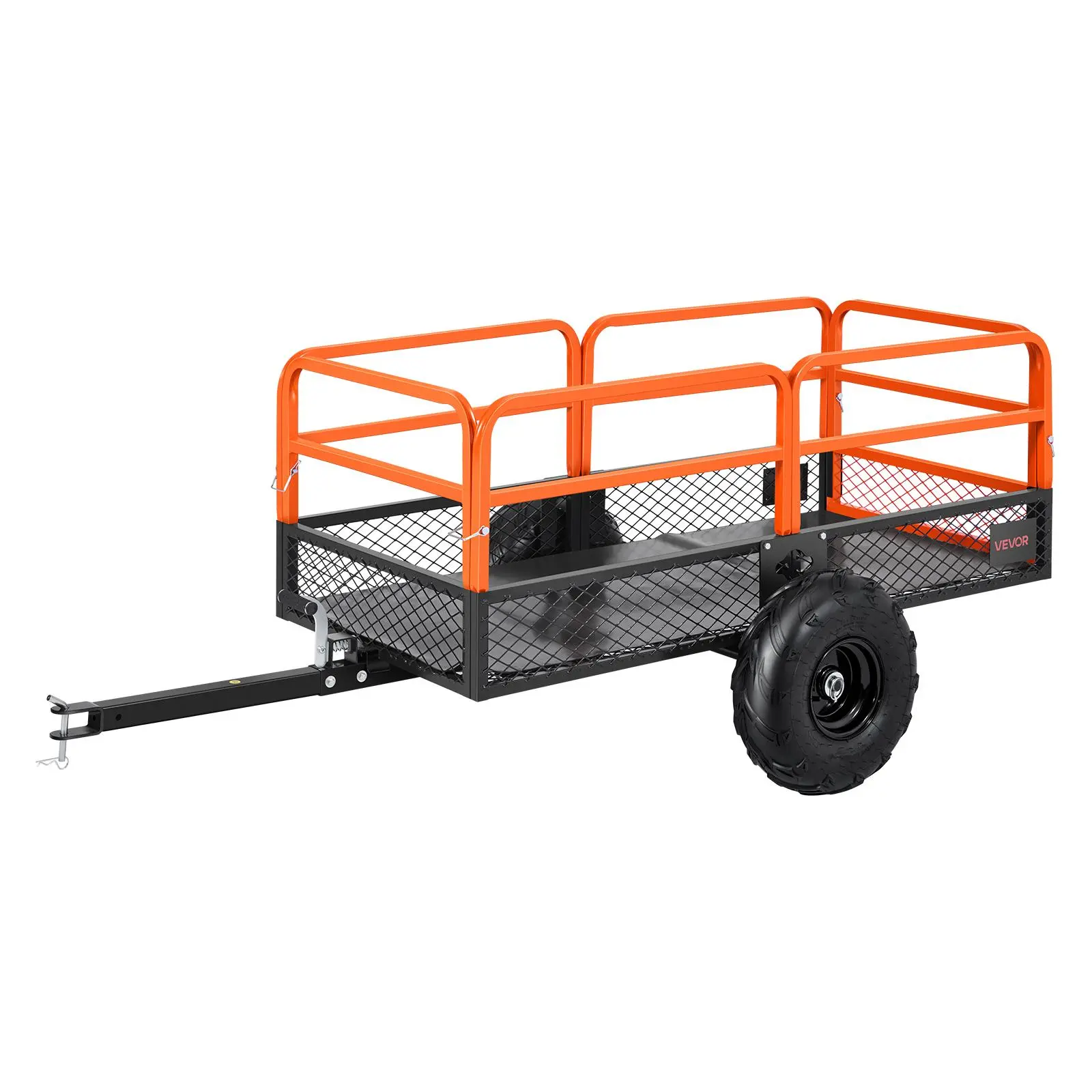 VEVOR Heavy Duty Steel Garden Utility Dump Trailer Hauling Aid, 22 Cu. Ft. 1600 lbs Capacity, ATV/UTV Tow-Behind with Side Rails, Removable Rear Panel for Lawn Mower Tractor Garden Waste