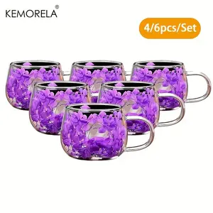 Double Wall Glass Coffee Cup, 4/6 Counts Mini Coffee Cup with Handle, Insulated Heat Resistant Glass Cup for Home Office Dining Room
