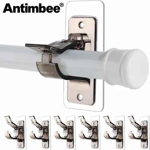 Antimbee 6-Pack Minimalist No-Drill Curtain Rod Holders, Self-Adhesive Smooth Ceramic Hanger Brackets, Nail-Free Stainless Organiser Hooks for Towels, Easy Installation, House Decor - Transparent Black