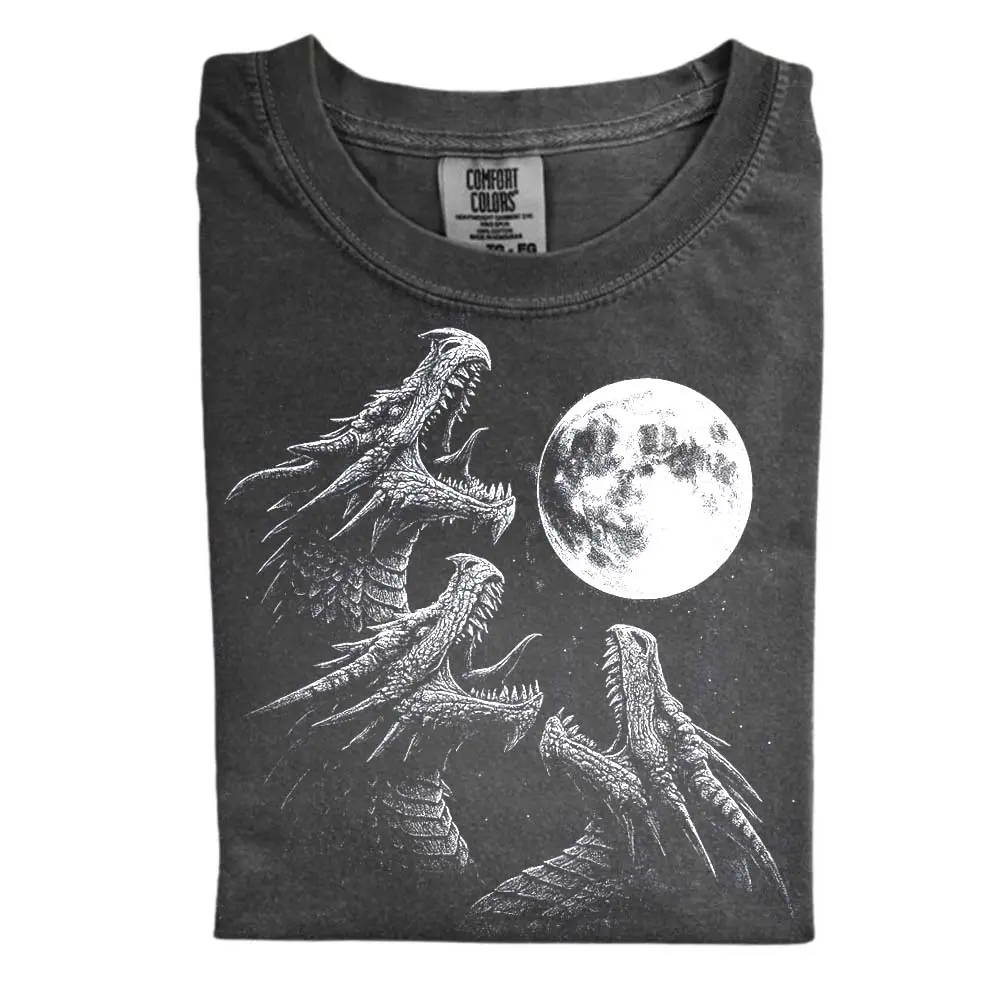 The Dragons Howling To Moon Comfort Color Shirt, Retro Funny Dragon Shirt, Weird Mystical Shirts, Dragon Fantasy Lovers Gift, For Men And Women Size S-3XL, Gift for Men, Gift for Women, Crew Neck T-shirt, Trending T-shirt