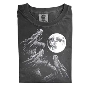 The Dragons Howling To Moon Comfort Color Shirt, Retro Funny Dragon Shirt, Weird Mystical Shirts, Dragon Fantasy Lovers Gift, For Men And Women Size S-3XL, Gift for Men, Gift for Women, Crew Neck T-shirt, Trending T-shirt