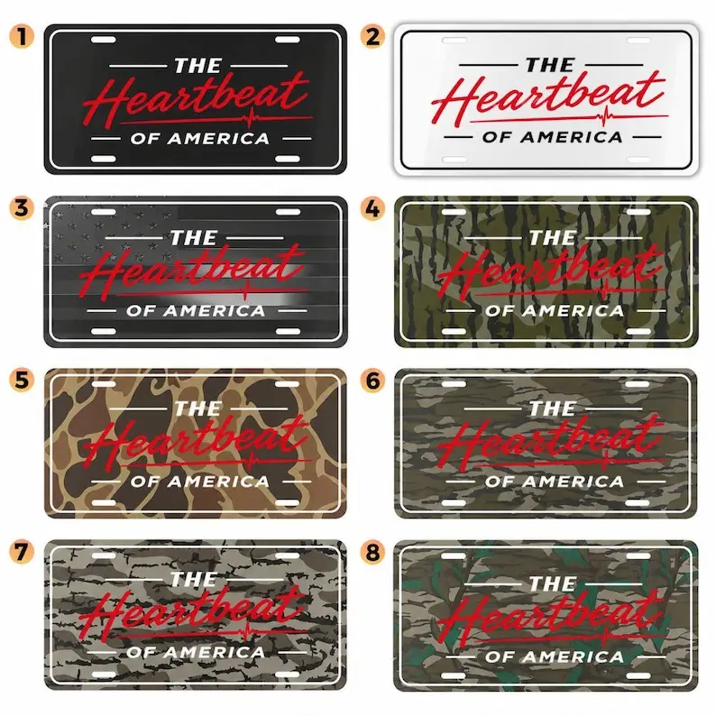 The Heartbeat of America License Plate Sign, Camo Car Tag, USA Truck Decor, American Flag Auto Accessory