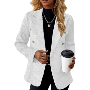 Mina Self 2026 Spring Women's Tweed Blazer Jacket - Double-Breasted Fully-Lined Fashion Warm Casual Work Office Pocket