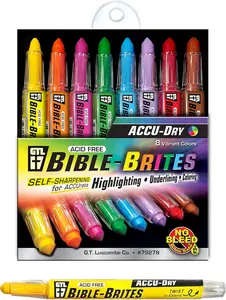 G.T. Luscombe Company, Inc. Accu-Dry Bible-Brites Multicolored 5 x 4 Acrylic Highlighters Set of 8