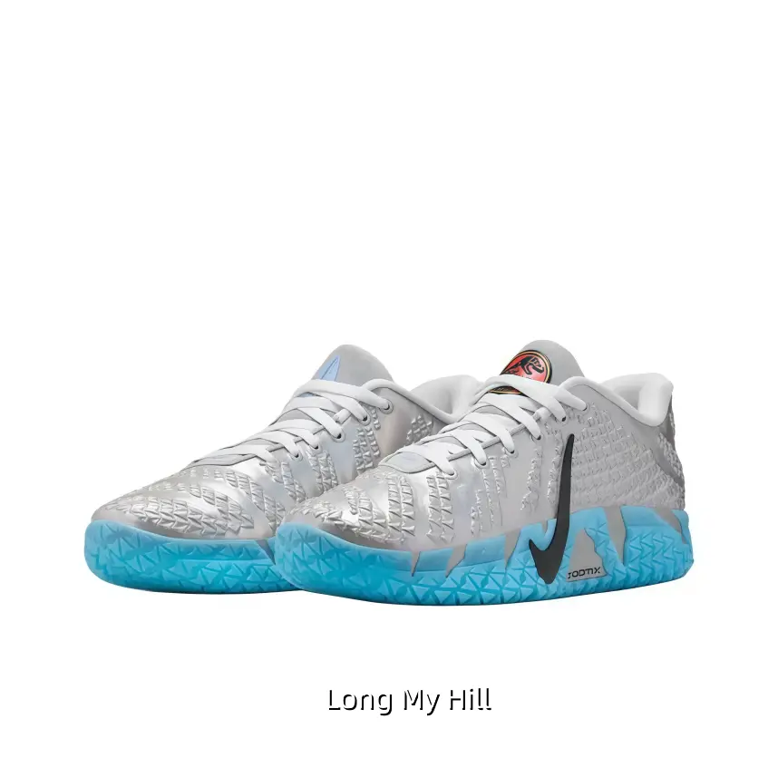Minimalist Shimmer Metallic Silver Honeycomb Knit Low Top Basketball Sneakers Matte Black Side Logo Silver Stabilizing Heel Single-Tone Bright Cyan Cushion Outsole Breathable Lightweight Non Slip Trainer All Season Sports & Cool Street Footwear