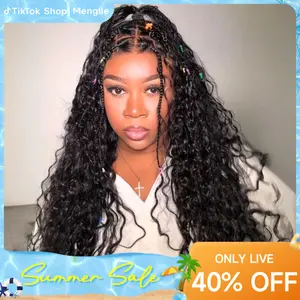 Live Pre Box Braided Pre Cut Gluless Lace Boho Curly Wig Human Hair 7x6 Lace Water Wave Wigs Ready to Go Pre Hairstyle Pre Bleached Outdoorfun