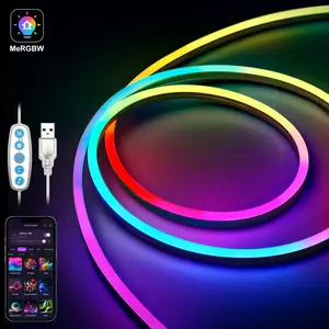 MeRGBW LED Strip Lights, 5V USB Neon Rope Lights, Music Sync DIY Flexible Smart Neon LED Lights for Bedroom Gaming Room Decor