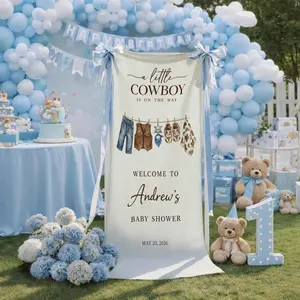 Little Cowboy Baby Shower Linen Sign, Western Welcome Banner