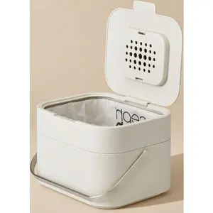 Eco-Friendly Waste Bin with Odor Filter and Ventilation, 1 Gallon / 4 Liters Kitchen Compost Caddy, Reusable Food Scrap Container, Stone Design for Odor Control and Airflow