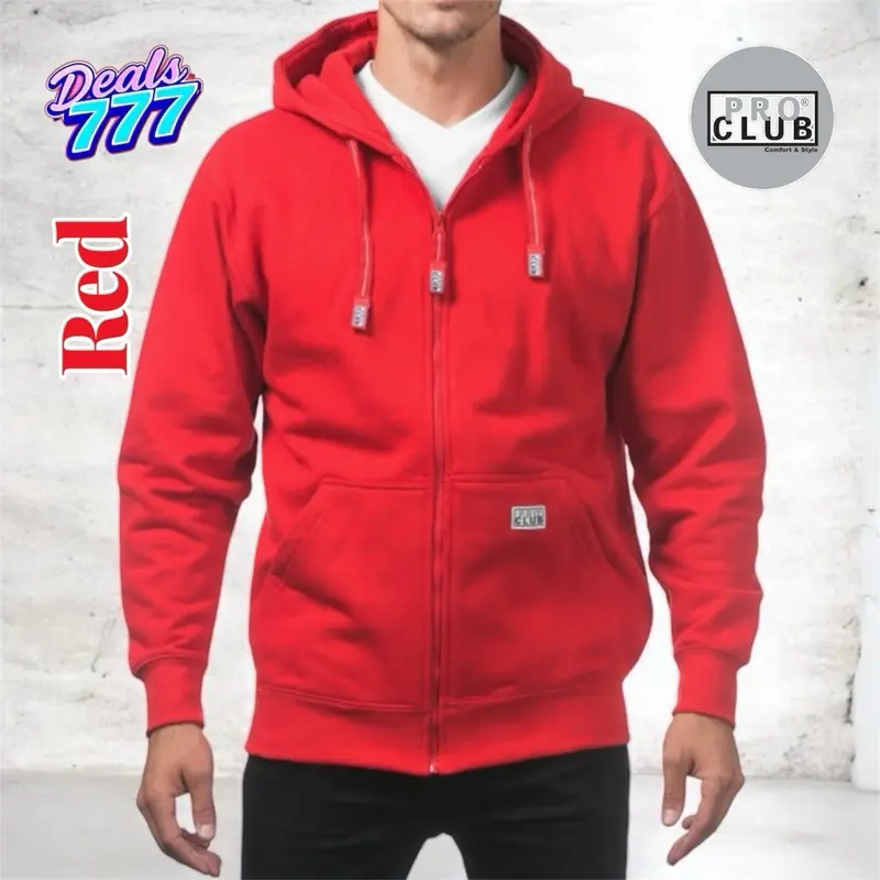 Pro Club Men's Heavyweight Full-Zip Fleece Hoodie - Menswear Cotton-Polyester Soft Fabric, Relaxed & Fitted Options, Front Pockets, Classic Casual All-Season Zip-Up Tops, Zip Up Hoodie