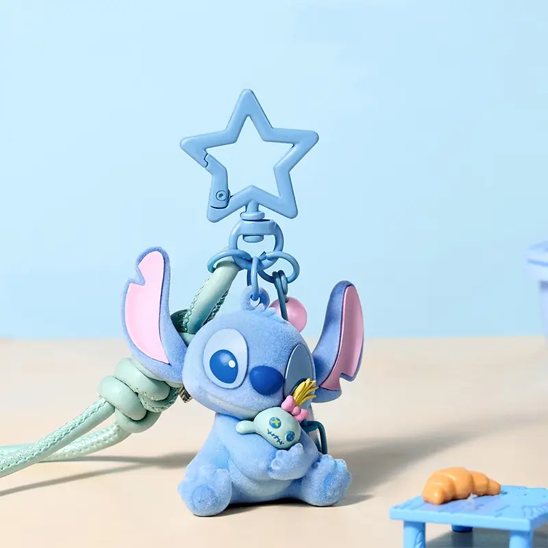 [Back to School] MINISO Disney Stitch Flocked Hug Keychain - Cute Scrump Plush Bag Charm, Kawaii Couple Accessory for Backpack, Car Key, Gift Item Stylish Hanging Decor