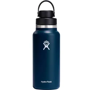 HYDRO FLASK 32oz Wide Mouth Chug Cap vacuum insulated stainless steel water bottle with leakproof closeable lid for cold water drinks, sports, travel, car and school indigo