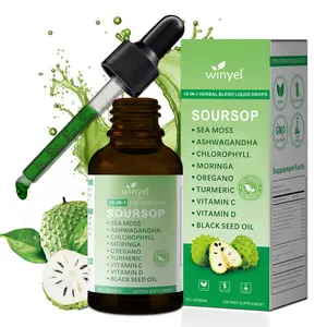 Winyel Soursop Drops 10-in-1 With Seaweed Moringa Black Seed Oil Oregano Ashwagandha Chlorophyll Herbal Extracts Promote Overall Health Vegan 2 Fl Oz