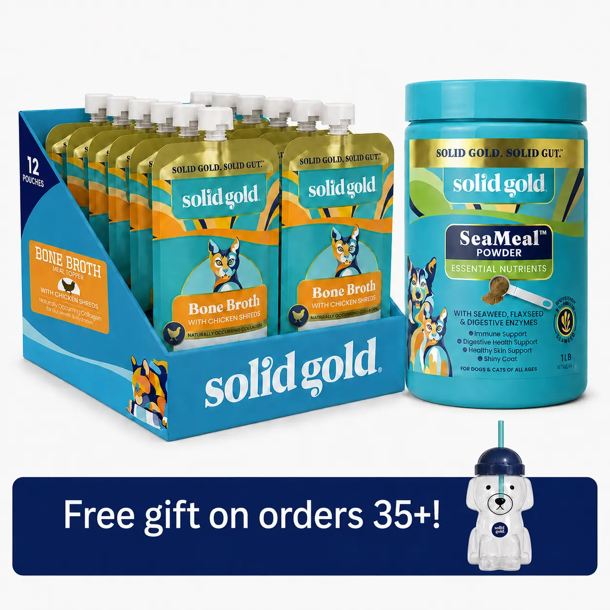 Solid Gold SeaMeal Powder + Bone Broth Chicken Meal Topper for Cat