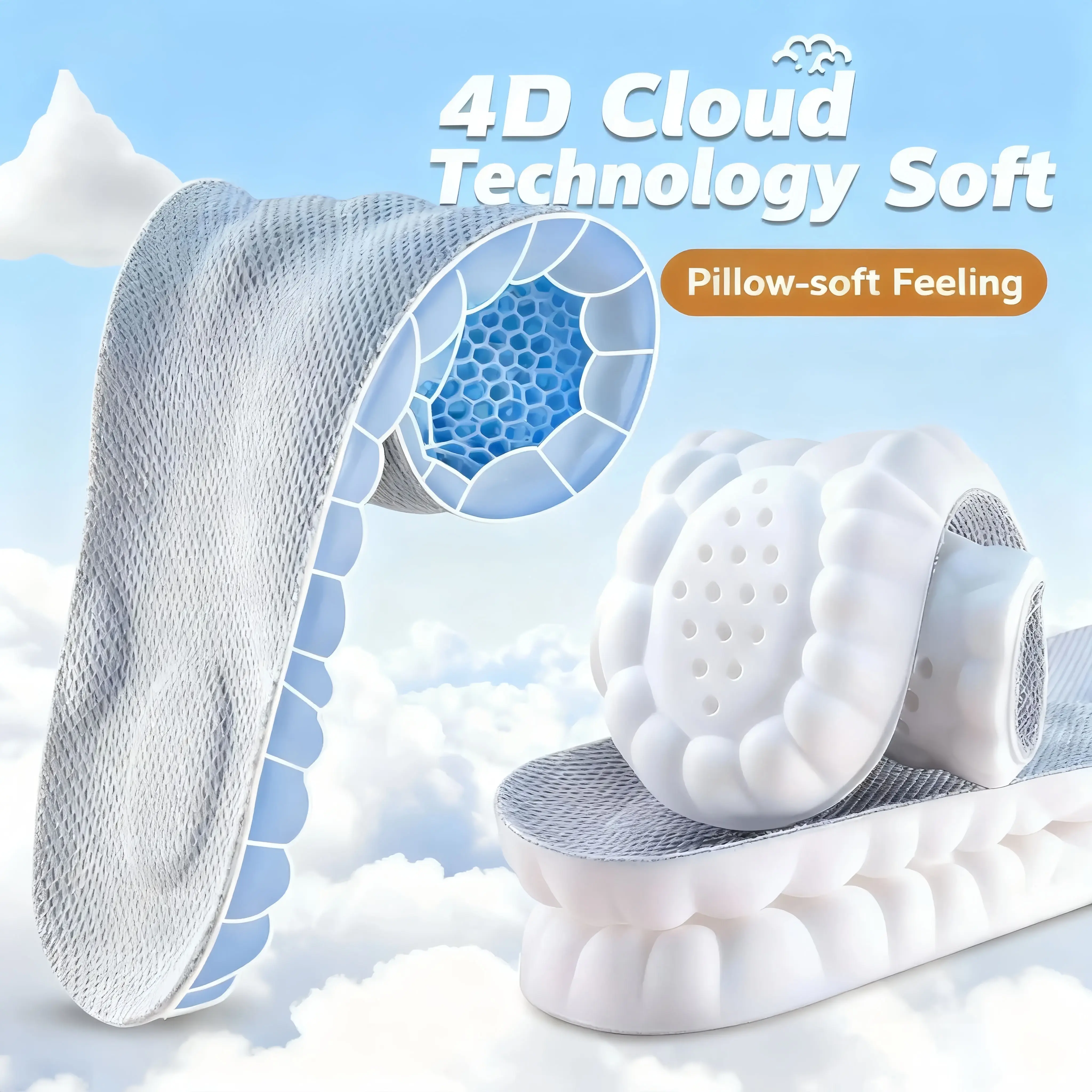 4D Cloud Technology Insoles for Men and Women – Super Soft & Comfortable, Shock-Absorbing, Foot Support Memory Foam Insoles for Adults