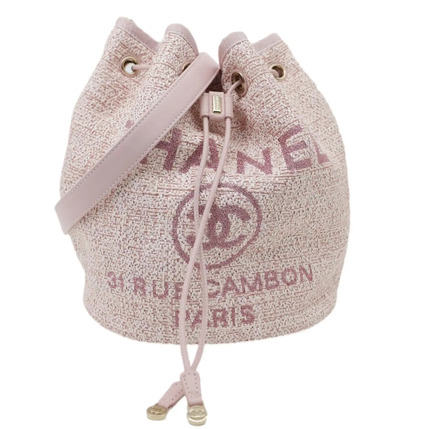 Pre-owned CHANEL Lurex Boucle Shoulder Bags Deauville Drawstring Bag Pink