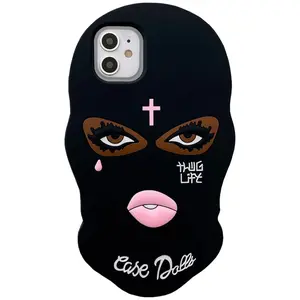 Funny 3D Silicone Case for iPhone 17 Pro Max,Cute Cartoon Black Mask Kawaii Phone Case for Women Girls Soft Rubber Bumper Cool Fun Cover for iPhone 17 Pro/17/17AIR, iPhone 13-16ProMax/Plus