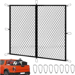 Cargo Net for Pickup Truck Bed 4'*4' Stretches to 7'*7', Highly Elastic Truck Bed Net with Fine Mesh & 8 Strong Metal Carabiners, Easy to Install Cargo Netting for Vehicles, Trailers, Boats
