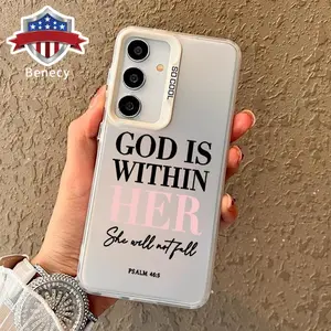 Phone Case Compatible with Galaxy S23  Ultra S24 Plus S25 S22+ Pink Psalms Bible Quotes Patterned Anti-Scratch Shockproof Pocket-Friendly durable Cover Cellphone Protective