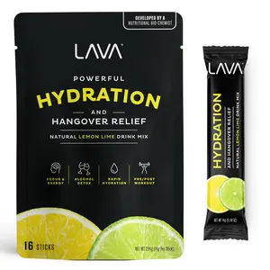LAVA Premium Rapid Hydration & Hangover Relief Electrolyte Powder Drink Mix (16-Pack); Lemon Lime | Natural, Low Sugar, Gluten Free, Non-Gmo, No Artificial Sweeteners. Beverage Stick
