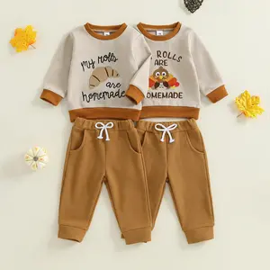 Babamoon Toddler Baby Boy Girl Thanksgiving Outfit My Rolls are Homemade Turkey Sweatshirt and Knit Waffle Pants Set 2Pcs Fall Clothes