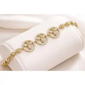 7.5” 14K Gold Plated CZ Bee Medallion Bracelet
